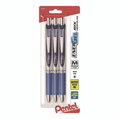 Energel Rtx Gel Pen, Retractable, Medium 0.7 Mm, Blue Ink, Blue/silver Barrel, 3/pack Energel Rtx Gel Pen, Retractable, Medium 0.7 Mm, Blue Ink, Blue/silver Barrel, 3/pack