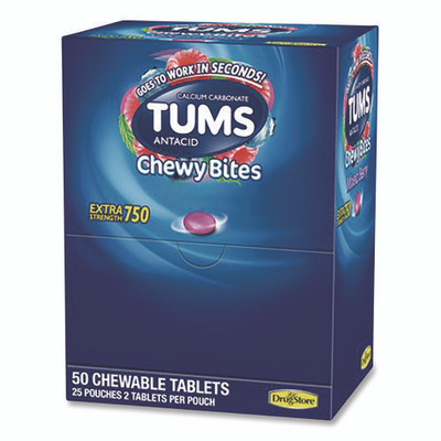 Tums Antacid Chewy Bites, 2 Tablets/pouch, 25 Pouches/box Tums Antacid Chewy Bites, 2 Tablets/pouch, 25 Pouches/box