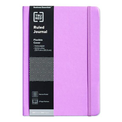 Flexible-cover Business Journal, Elastic Closure, 1-subject, Narrow Rule, Mauve Cover, (128) 8 X 5.5 Sheets
