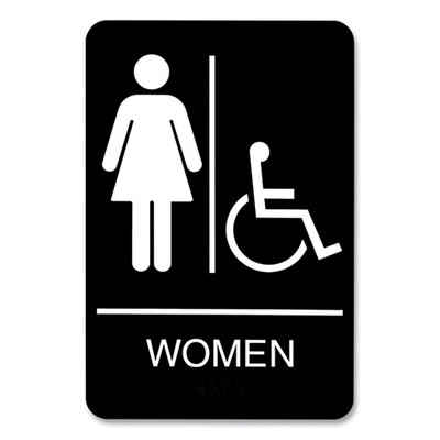 Ada Sign, Women/wheelchair Accessible Tactile Symbol, Plastic, 6 X 9, Black/white Ada Sign, Women/wheelchair Accessible Tactile Symbol, Plastic, 6 X 9, Black/white