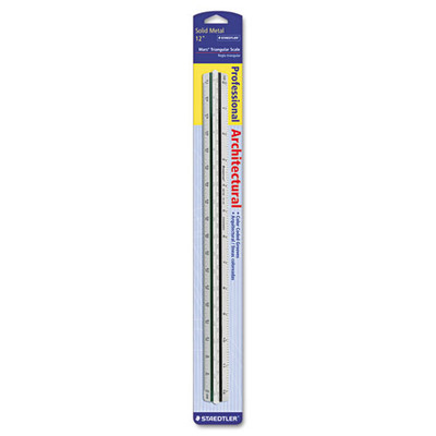 Triangular Scale For Architects, Color-coded Grooves, 12" Long, Plastic, White, Blister Pack