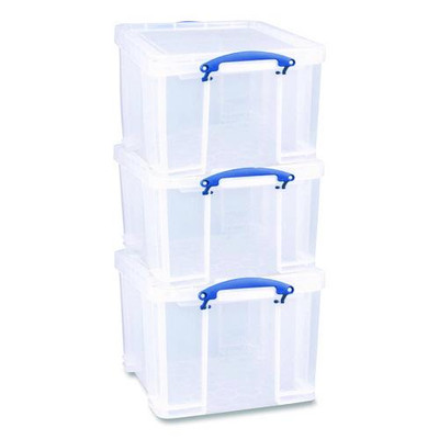 Snap-lid Storage Bin, 8.45 Gal, 14" X 18" X 12.25", Clear/blue, 3/pack