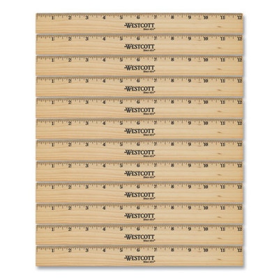 Beveled Wood Ruler, Standard, 12" Long, Natural Hardwood, 12/pack