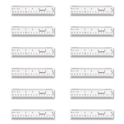 Clear Flexible Acrylic Ruler, Standard/metric, 6" (15 Cm) Long, Clear, 12/box