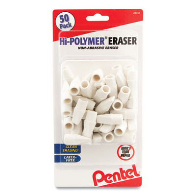Hi-polymer Cap Eraser, For Pencil Marks, White, 50/pack Hi-polymer Cap Eraser, For Pencil Marks, White, 50/pack