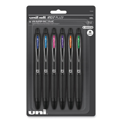 207 Plus+ Gel Pen, Retractable, Medium 0.7 Mm, Assorted Inspirational Ink Colors, Black Barrel, 6/pack