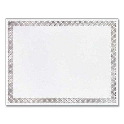 Foil Border Certificates, 8.5 X 11, Ivory/silver, Braided With Silver Border, 15/pack