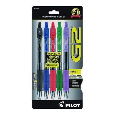 G2 Premium Gel Pen, Retractable, Fine 0.7 Mm, Assorted Ink And Barrel Colors, 5/pack