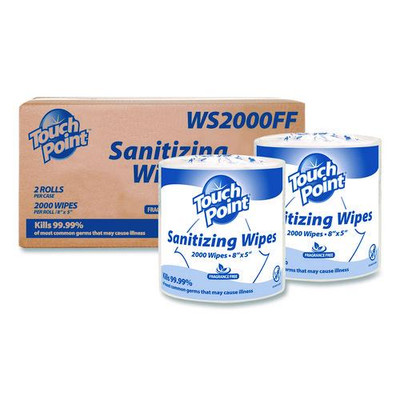 Hand Sanitizing Wipes Refill, 5 X 8, Fragrance Free, White, 2,000 Wipes/roll, 2 Rolls/carton