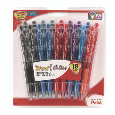 Wow! Ballpoint Pen, Retractable, Medium 1 Mm, Assorted Ink And Barrel Colors, 18/pack Wow! Ballpoint Pen, Retractable, Medium 1 Mm, Assorted Ink And Barrel Colors, 18/pack