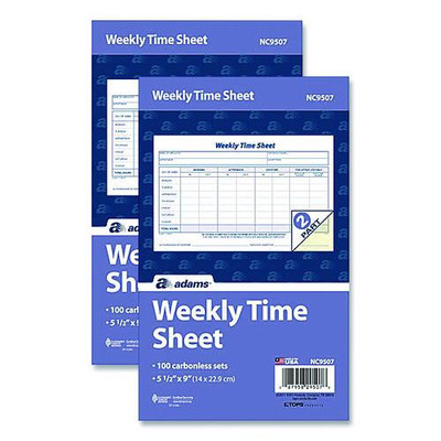 Weekly Time Sheets, One Part (no Copies), 8.5 X 5.5, 100 Forms/pad, 2 Pads/pack