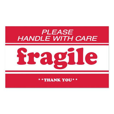 Pre-printed Message Labels, Fragile-please Handle With Care-thank You, 2 X 3, White/red, 500/roll