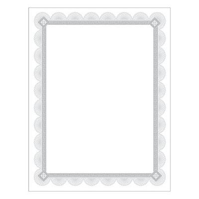 Premium Certificates, 8.5 X 11, White/silver With Spiro Silver Foil Border,15/pack