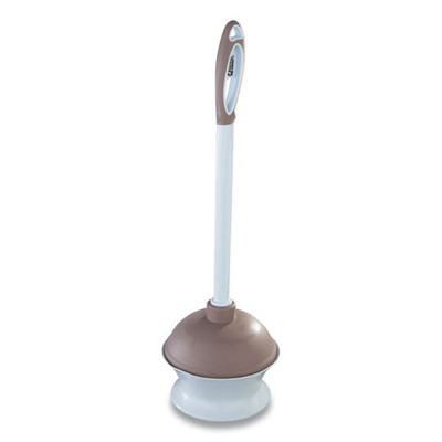 Plastic Toilet Plunger And Caddy With Microban, 16" Plastic Handle, 6.5" Dia, White/taupe Plastic Toilet Plunger And Caddy With Microban, 16" Plastic Handle, 6.5" Dia, White/taupe