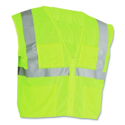 Ansi Class 2 Four Pocket Zipper Safety Vest, Polyester Mesh, 2x-large, Hi-viz Lime Yellow