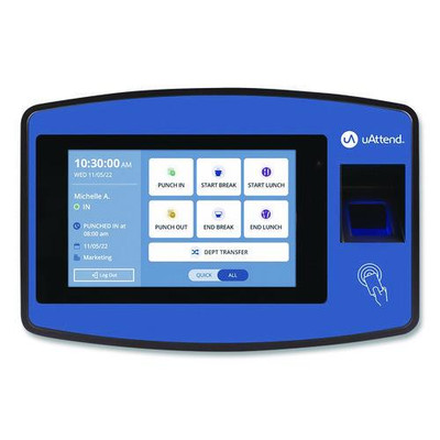 Biometric Fingerprint Touch Tablet Time Clock System, Unlimited Employees, Black/blue
