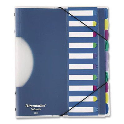 Pilesmart Project Sorters, 0.75" Expansion, 10 Sections, Elastic Cord Closure, 1/10-cut Tabs, Letter Size, Blue