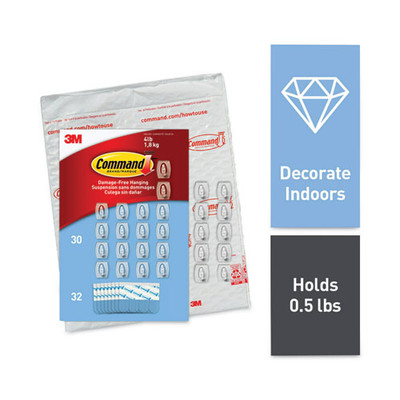 Mini Hooks, Small, Plastic, Clear, 0.5 Lb Capacity,  30 Hooks And 32 Strips/pack Mini Hooks, Small, Plastic, Clear, 0.5 Lb Capacity,  30 Hooks And 32 Strips/pack