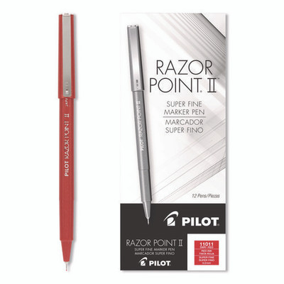 Razor Point Ii Super Fine Line Porous Point Pen, Stick, Super-fine 0.2 Mm, Red Ink, Red Barrel, Dozen