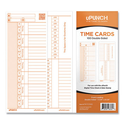 Time Card For Pk1100 Time Clock, Two Sides, 3.38 X 8.25, 100/pack Time Card For Pk1100 Time Clock, Two Sides, 3.38 X 8.25, 100/pack