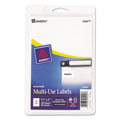 Removable Multi-use Labels, Inkjet/laser Printers, 1.5 X 3, White, 3/sheet, 50 Sheets/pack, (5440) Removable Multi-use Labels, Inkjet/laser Printers, 1.5 X 3, White, 3/sheet, 50 Sheets/pack, (5440)