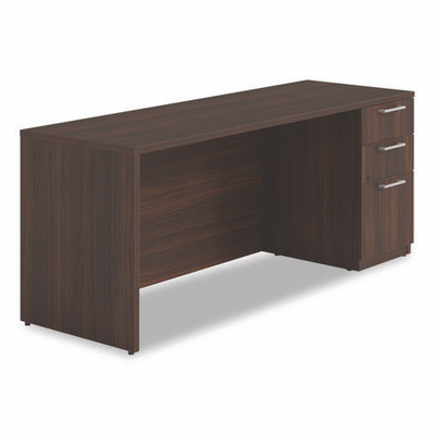Alera Seville Series Credenza With Pedestal, Right Pedestal, 72w X 24d X 29h, Mahogany