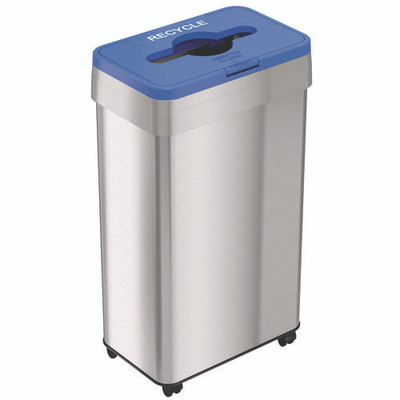 Open Top Recycling Bin With Wheels And Color-coded Lid, 21 Gal, Plastic/stainless Steel, Silver/blue Open Top Recycling Bin With Wheels And Color-coded Lid, 21 Gal, Plastic/stainless Steel, Silver/blue