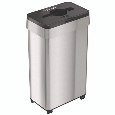 Open Top Trash Bin With Wheels And Color-coded Lid, 21 Gal, Plastic/stainless Steel, Silver/black Open Top Trash Bin With Wheels And Color-coded Lid, 21 Gal, Plastic/stainless Steel, Silver/black