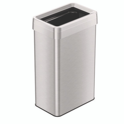 Open Top Trash Can, Rectangular, 18 Gal, Plastic/stainless Steel, Silver Open Top Trash Can, Rectangular, 18 Gal, Plastic/stainless Steel, Silver