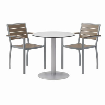 Eveleen Outdoor Patio Table With Two Mocha Powder-coated Polymer Chairs, 30" Dia X 29h, Gray Eveleen Outdoor Patio Table With Two Mocha Powder-coated Polymer Chairs, 30" Dia X 29h, Gray