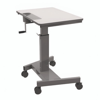 Sit Stand Student Desk With Crank Handle, 27.5 X 19.5 X 26.25 To 42, White/gray Sit Stand Student Desk With Crank Handle, 27.5 X 19.5 X 26.25 To 42, White/gray