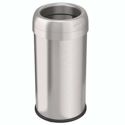 Open Top Trash Can, Round, 16 Gal, Plastic/stainless Steel, Silver Open Top Trash Can, Round, 16 Gal, Plastic/stainless Steel, Silver