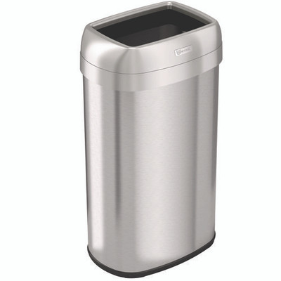 Open Top Trash Can, Oval, 16 Gal, Plastic/stainless Steel, Silver Open Top Trash Can, Oval, 16 Gal, Plastic/stainless Steel, Silver