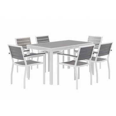 Eveleen Outdoor Patio Table With Six Gray Powder-coated Polymer Chairs, 32 X 55 X 29, Gray Eveleen Outdoor Patio Table With Six Gray Powder-coated Polymer Chairs, 32 X 55 X 29, Gray