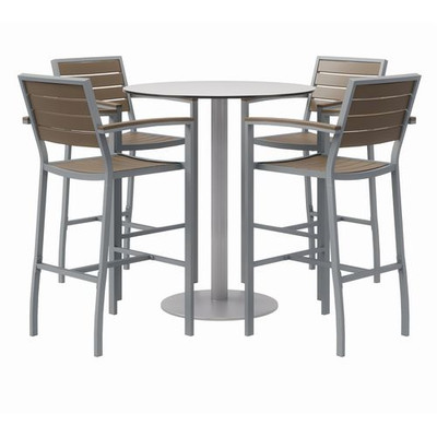Eveleen Outdoor Bistro Patio Table With Four Mocha Powder-coated Polymer Barstools, Round, 41"h, Gray Eveleen Outdoor Bistro Patio Table With Four Mocha Powder-coated Polymer Barstools, Round, 41"h, Gray