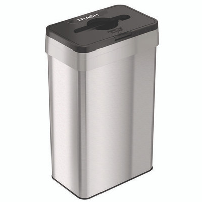 Open Top Trash Can With Color-coded Lid, 21 Gal, Plastic/stainless Steel, Silver/black Open Top Trash Can With Color-coded Lid, 21 Gal, Plastic/stainless Steel, Silver/black