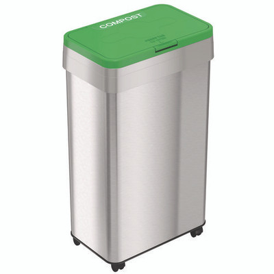 Open Top Compost Bin With Wheels And Color-coded Lid, 21 Gal, Plastic/stainless Steel, Silver/green Open Top Compost Bin With Wheels And Color-coded Lid, 21 Gal, Plastic/stainless Steel, Silver/green