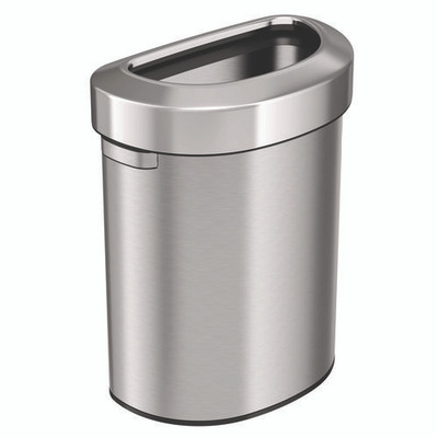 Open Top Trash Can, Half-round, 18 Gal, Plastic/stainless Steel, Silver Open Top Trash Can, Half-round, 18 Gal, Plastic/stainless Steel, Silver