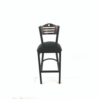 Eagle Series Barstool, Supports Up To 300 Lb, 28.5" Seat Height, Black Seat, Dark Walnut Back, Black Base