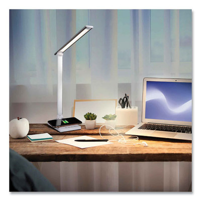 Wellness Series Entice Led Desk Lamp With Wireless Charging, Silver Arm, 11" To 22" High, White Wellness Series Entice Led Desk Lamp With Wireless Charging, Silver Arm, 11" To 22" High, White