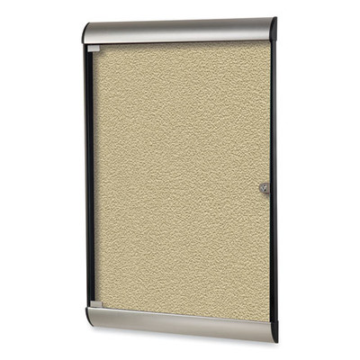 Silhouette 1 Door Enclosed Vinyl Bulletin Board, 27.75" X 42.13", Caramel Surface, Black/satin Aluminum Frame Silhouette 1 Door Enclosed Vinyl Bulletin Board, 27.75" X 42.13", Caramel Surface, Black/satin Aluminum Frame