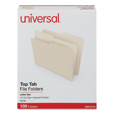 Top Tab Manila File Folders, 1/2-cut Tabs: Assorted, Letter Size, 0.75" Expansion, Manila, 100/box