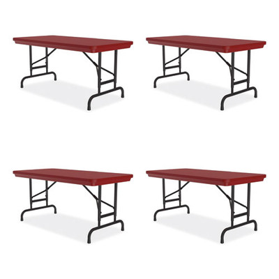Adjustable Folding Table, Rectangular, 48" X 24" X 22" To 32", Red Top, Black Legs, 4/pallet Adjustable Folding Table, Rectangular, 48" X 24" X 22" To 32", Red Top, Black Legs, 4/pallet
