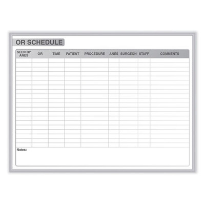 Or Schedule Magnetic Whiteboard, Operating Room Scheduling Chart, 48.5" X 36.5", White/gray Surface, Satin Aluminum Frame Or Schedule Magnetic Whiteboard, Operating Room Scheduling Chart, 48.5" X 36.5", White/gray Surface, Satin Aluminum Frame