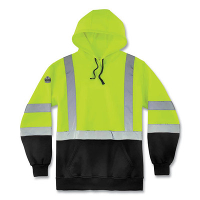 Glowear 8373 Hi-vis Class 3 Hooded Sweatshirt With Black Bottom, Polar Fleece, Lime, X-large Glowear 8373 Hi-vis Class 3 Hooded Sweatshirt With Black Bottom, Polar Fleece, Lime, X-large