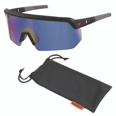 Skullerz Aegir Safety Glasses With Mirrored Lenses, Matte Black Frame, Blue Mirror Polycarbonate Lens Skullerz Aegir Safety Glasses With Mirrored Lenses, Matte Black Frame, Blue Mirror Polycarbonate Lens