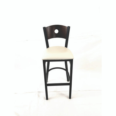 Circle Series Barstool, Supports Up To 300 Lb, 28.5" Seat Height, Cream Seat, Dark Walnut Back, Black Base