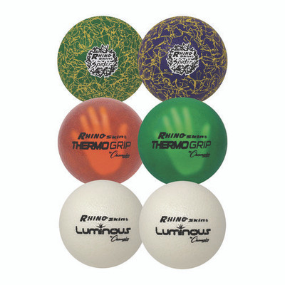 Rhino Skin Luminous, Spider And Thermogrip Dodgeball Set, 6.3" Diameter, Assorted Colors, 6/set
