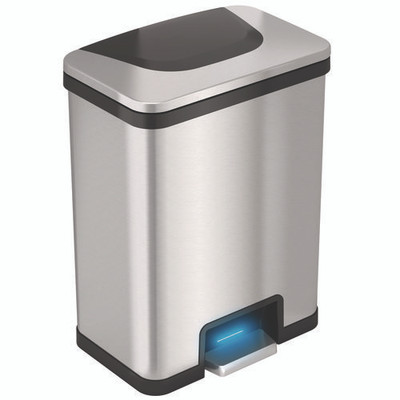 Step Pedal-sensor Trash Can, 13 Gal, Plastic/stainless Steel, Silver/black Step Pedal-sensor Trash Can, 13 Gal, Plastic/stainless Steel, Silver/black