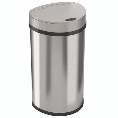 Sensor Trash Can, Half-round Cylinder, 13 Gal, Plastic/stainless Steel, Silver Sensor Trash Can, Half-round Cylinder, 13 Gal, Plastic/stainless Steel, Silver